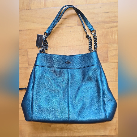 Coach Lexy Metallic Peacock Colored Chain Shoulder Bag - Picture 1 of 4